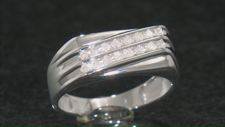 White Diamond Rhodium Over Sterling Silver Men's Ring 0.20ctw Video Thumbnail
